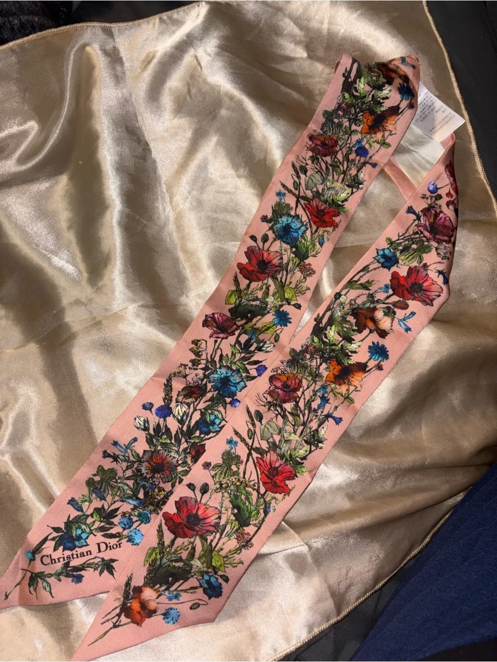 Christian Dior Mitzah Pink Floral Twilly Scarf Authentic